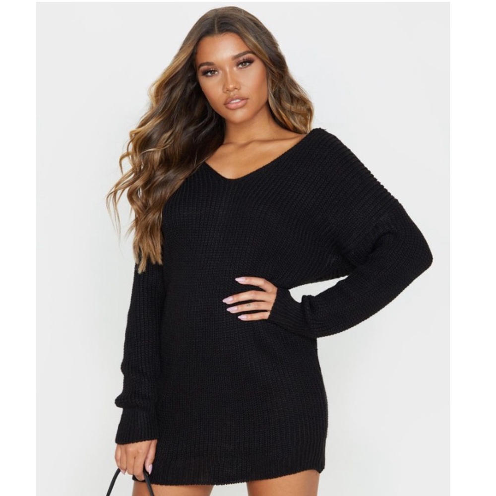 Black Twist Back Sweater Dress